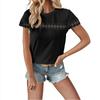 Women's Spring/summer V-neck Lace Patchwork Loose Casual Perforated T-shirt