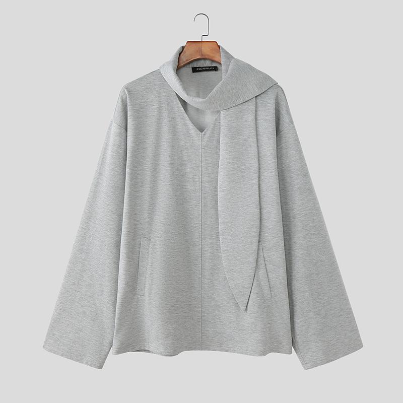 

INCERUN Мужские оверсайз топы с длинным рукавом, однотонные, повседневные, свободные, пуловеры S серый