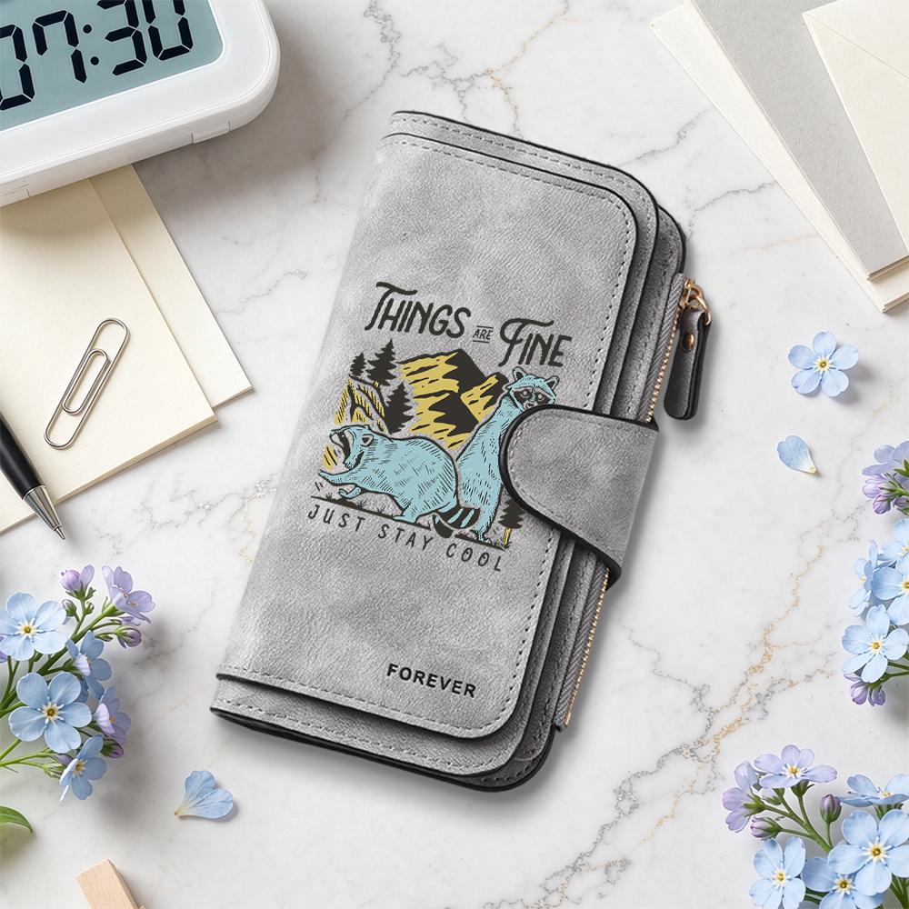 Cute Raccoon Print Long Wallet Multifunctional Large Capacity Portable Purse for Daily Use