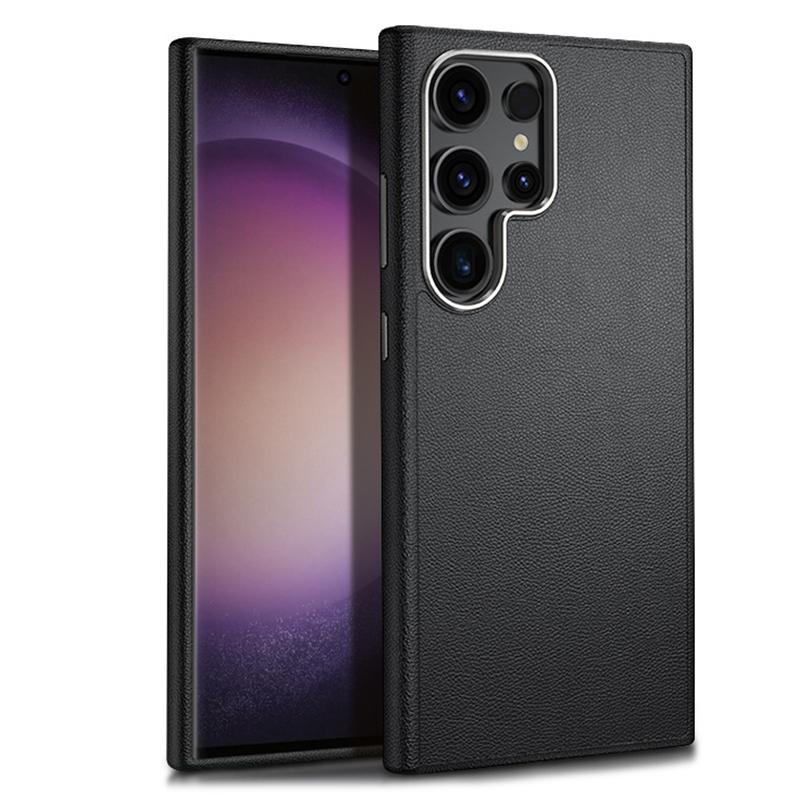 

For Samsung Galaxy S24 Ultra Case Leather+Silicone Shockproof Protective Phone Cover Black