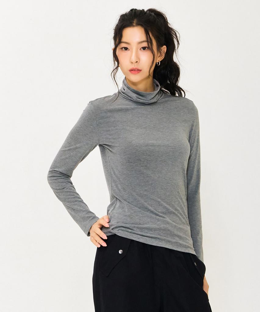 CHASECULT Women'S Basic Turtleneck T-Shirt - Grey