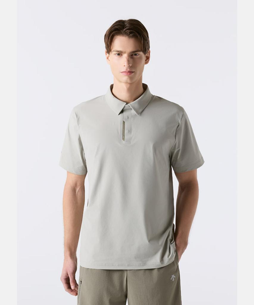 DESCENTE Dualis Woven Polo Short Sleeve T-Shirt Beige Sr221Dps44