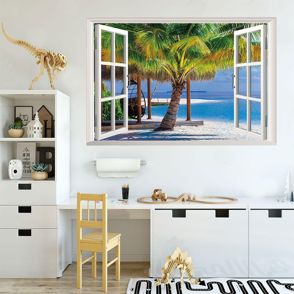Fake Window Landscape Painting Wall Stickers Living Room Bedroom Decoration Stickers Pvc Self-Adhesive