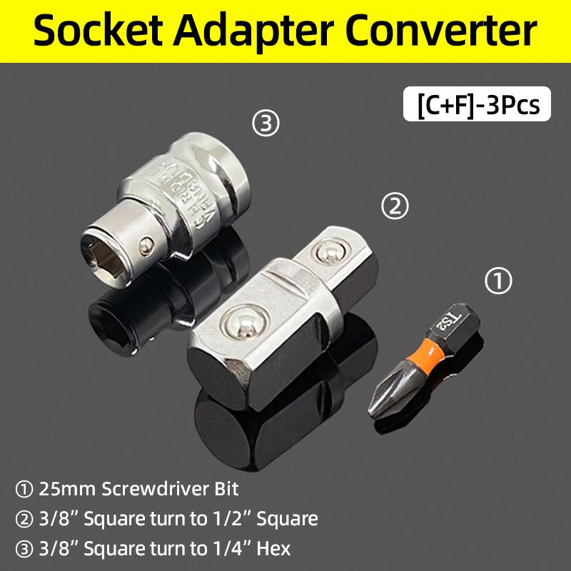 Double Square Head Socket Adapter Converter Reducer Set 1/4 3/8 1/2 Impact Drive Ratchet Wrench Socket Adaptor Repair Hand Tool