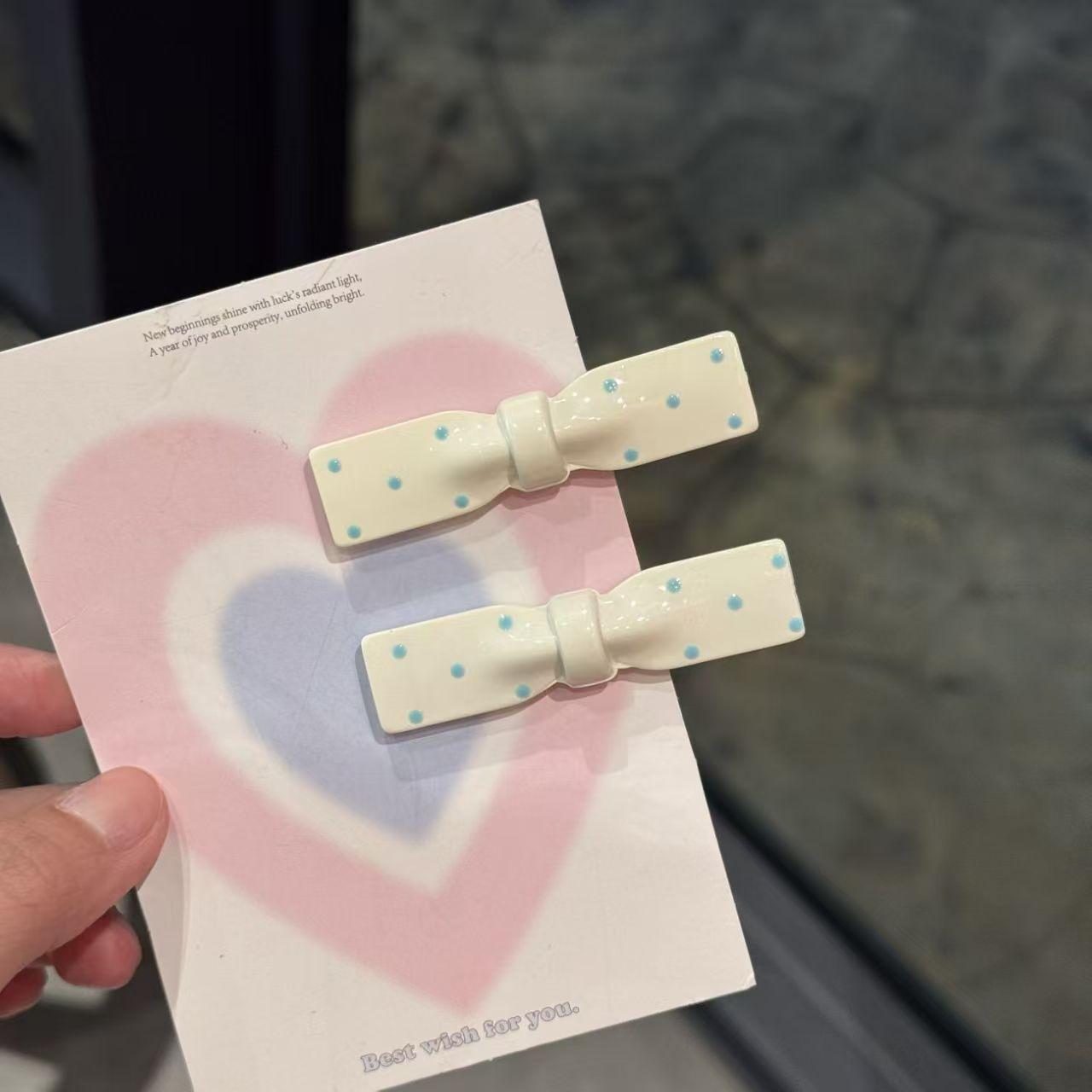 

2 шт./компл. Сине-белая заколка-бант в горошек, женская заколка для волос на лоб, боковые пряди, зажим для секущихся волос, заколка-уточка, детская заколка для волос