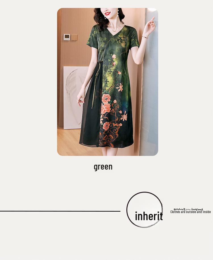 Elegantes Retro-Grünes A-Linien-Kleid - Sommermode 2024, Kurzärmelig, Lang und Schick für Damen