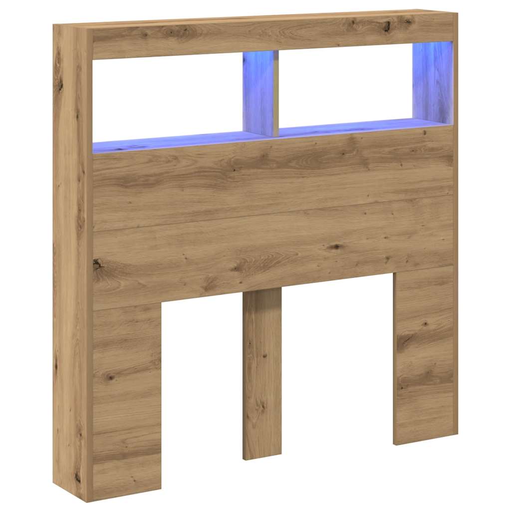 LED Headboard with Shelves Artisan Oak Finish 100 x 17 x 102 cm