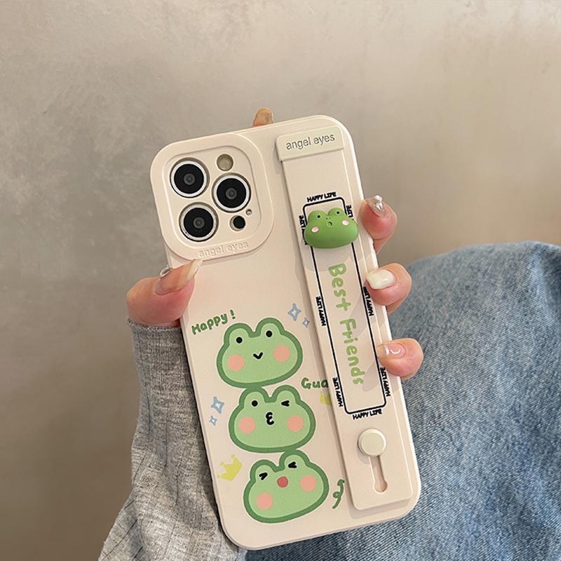Roztomilý 3d náramek Frog pouzdro na telefon pro Iphone 14 Pro Max 13 12 11 Kryt stojanu Kreslený měkký Tpu Ochrana fotoaparátu Funda