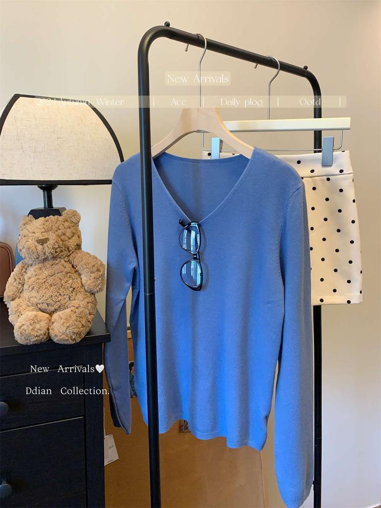 Casual Temperament Collar Loose Long-sleeved Knitted Sweater Women's Autumn New Thin Light Professional Style Inner Top