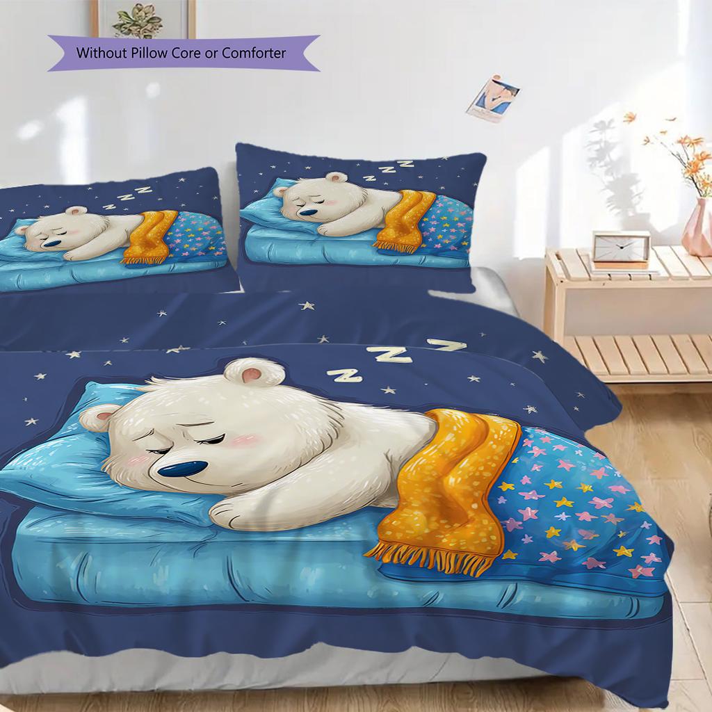 Polar Bear Pattern Bedding Quilt Set Quilt Cover Pillowcase Home Decoration Birthday Gift (1 * duvet cover + 2 * pillowcase, without core)