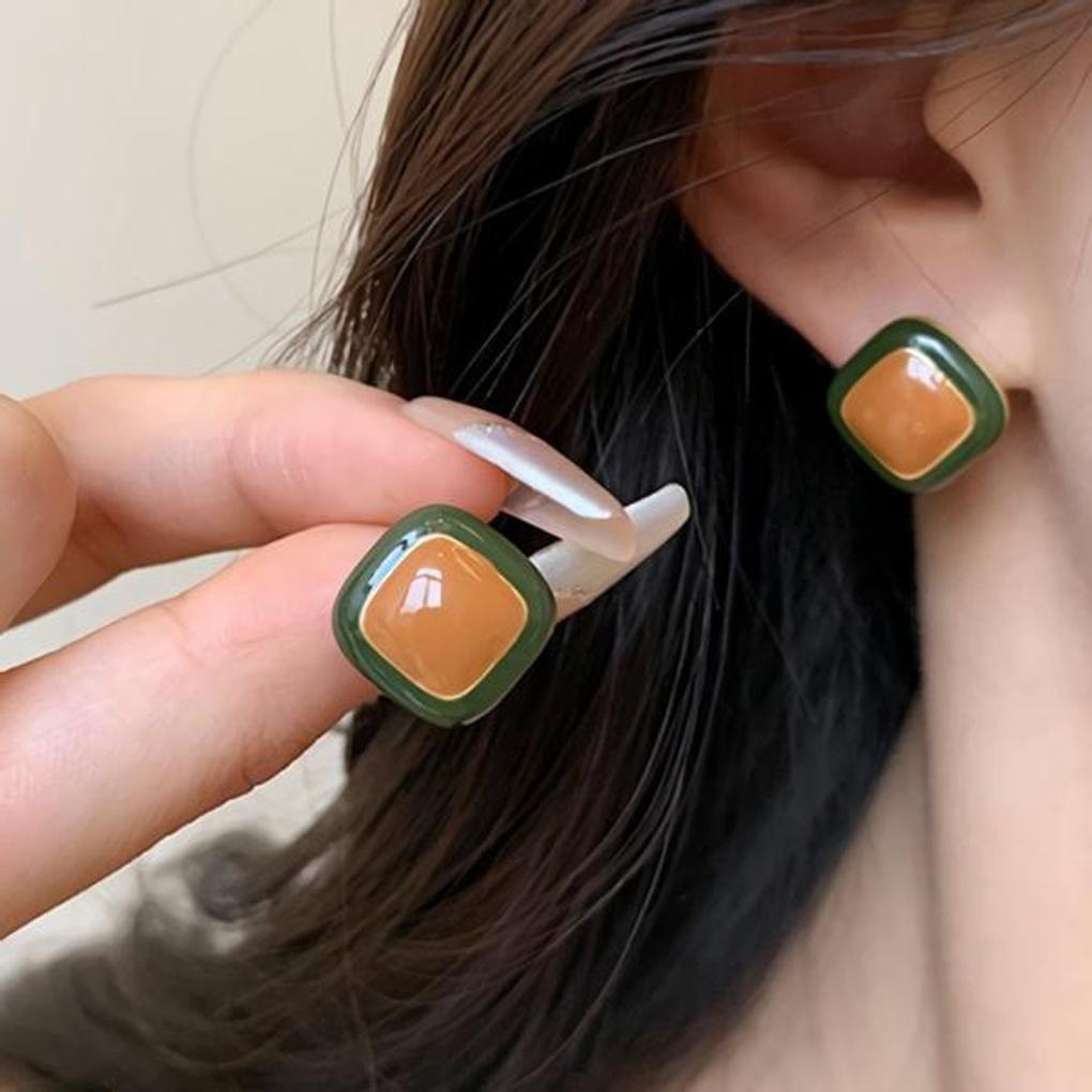 Women's Vintage Color Block Square Earrings 2 Colors