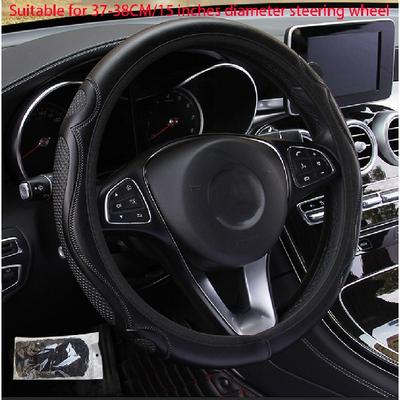 Leather Car Steering Wheel Cover Breathable Anti-Slip 15''/38cm Black Universal