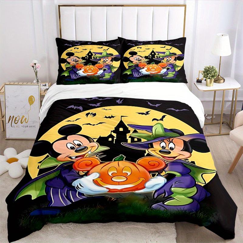 3pcs Minnie Mickey & Halloween Pumpkin Bedding Set, Including 1 Quilt Cover and 2 Pillow Shams, Without Filling, Soft and Comfortable Home Bedroom B06