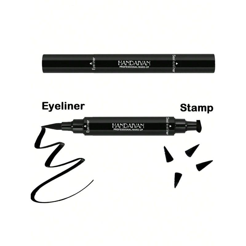 2-In-1 Eyeliner Pencil, Waterproof Sweat-Resistant Long-Lasting Smooth Dual-Ended Triangle Stamp Eyeliner, Black, Suitable For Daily Makeup