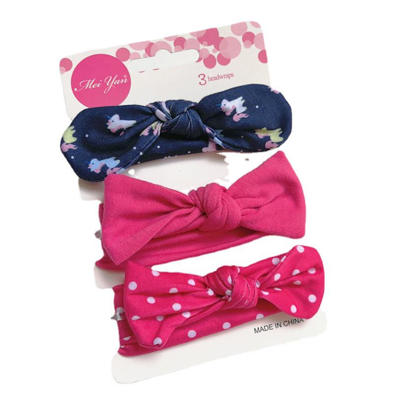 European & American Kids' Rabbit Ears Headband Set: 3-Piece Infant Bow Hair Accessories for Boys & Girls