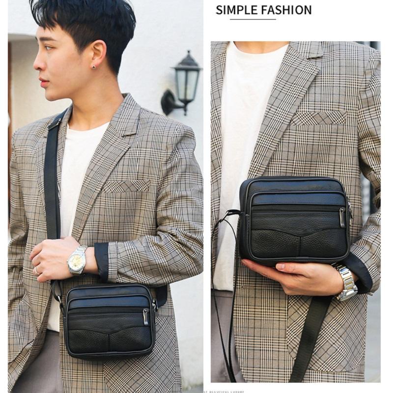 Business Genuine Leather Men's Crossbody Bag New Casual Pure Color Single-shoulder Bag Small Message Square Bag for Men
