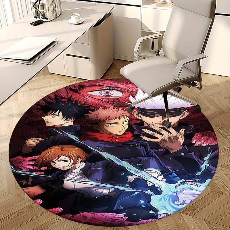 1pc Anime Design Round Carpet - Jujutsu Kaisen Characters for Office Chair Mat, Non-Slip Rug Suitable for Home Decor, Living Room, Bedroom