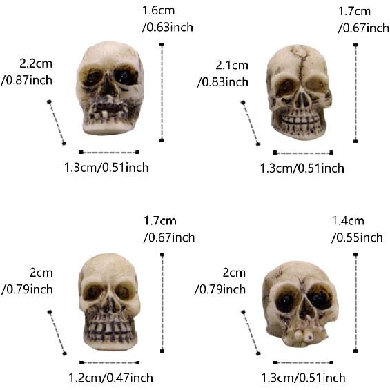 Figurki Mini Czaszek Główki Szkieletu Miniatury na Dekoracje Halloweenowe, Dekoracje Czaszki, Akcesoria do Domków dla Lalek na Dekoracje Halloweenowe, 40 szt.