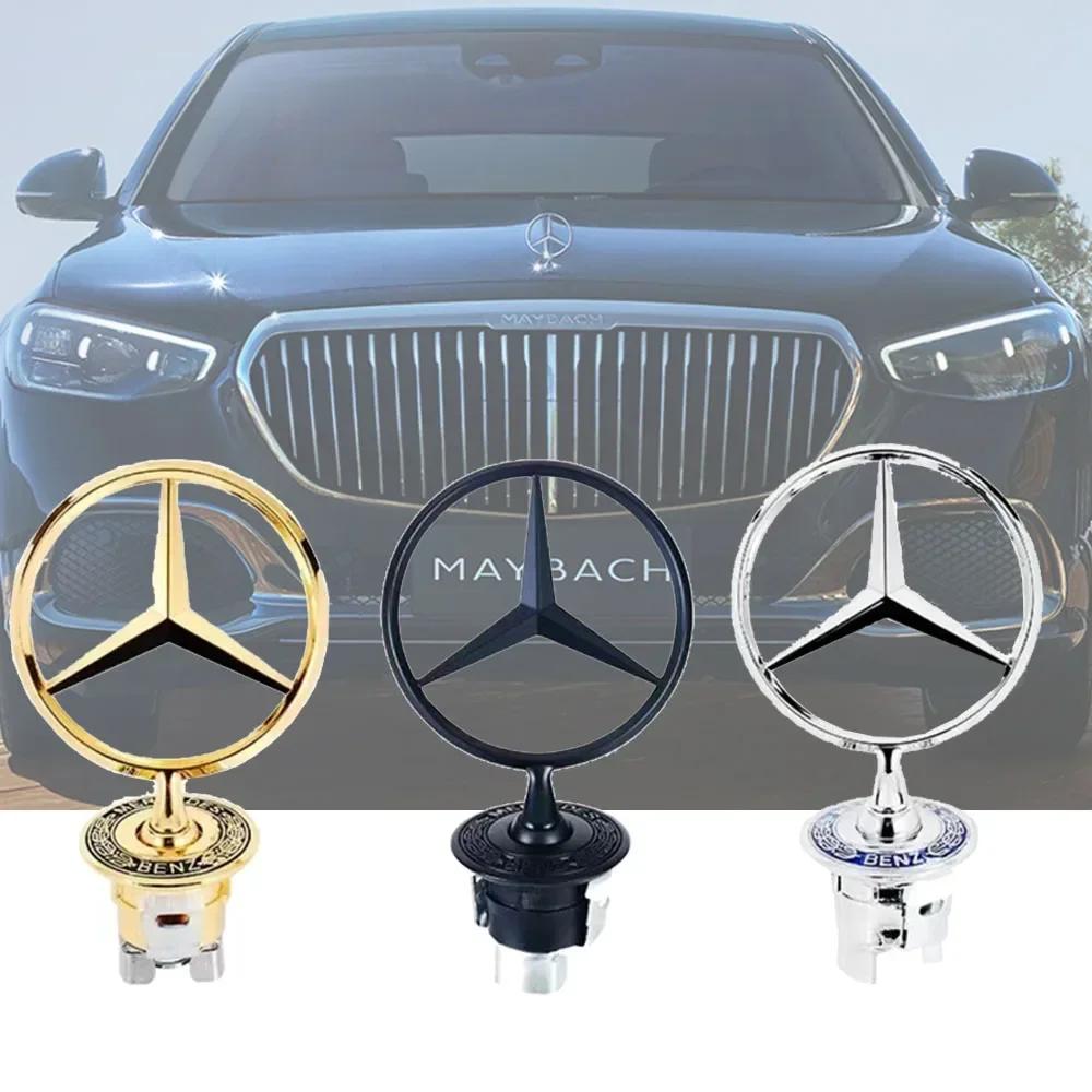 44mm 3D Metal Chrome Black Car Front Hood Emblem Bonnet Logo For Mercedes Benz C E S Class W204 W212 W220 W210 W221 Accessories FU3
