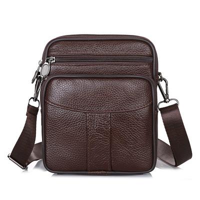 Borsa a tracolla da uomo in vera pelle con doppia cerniera, piccola borsa a spalla multi-cerniera per telefono, portafoglio, viaggi e uso quotidiano