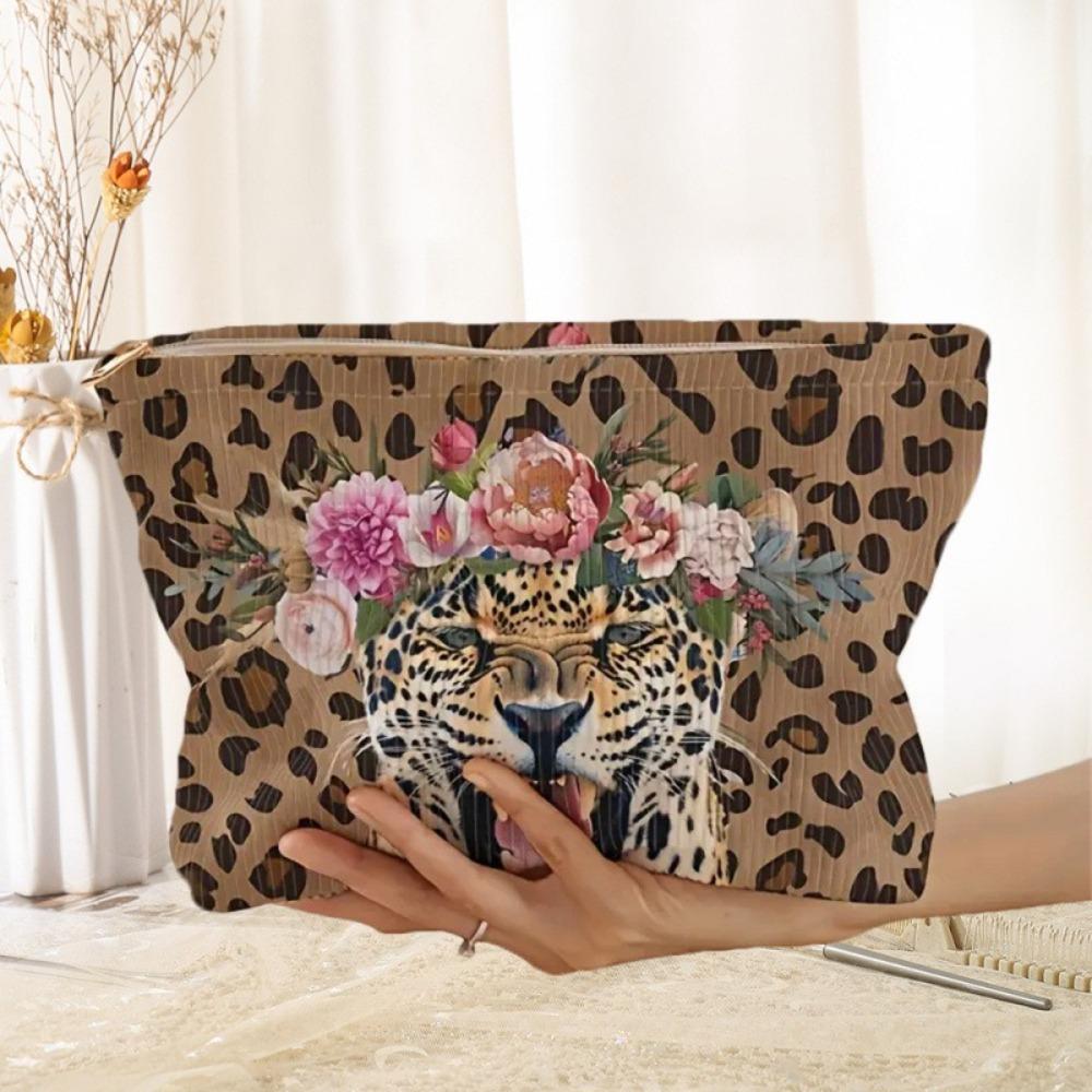 Lip Pattern Printed Makeup Bag Lightweight Bow Tie Cosmetic Storage Bag Leopard Print Tiger Cat Frog Toiletries Organizer