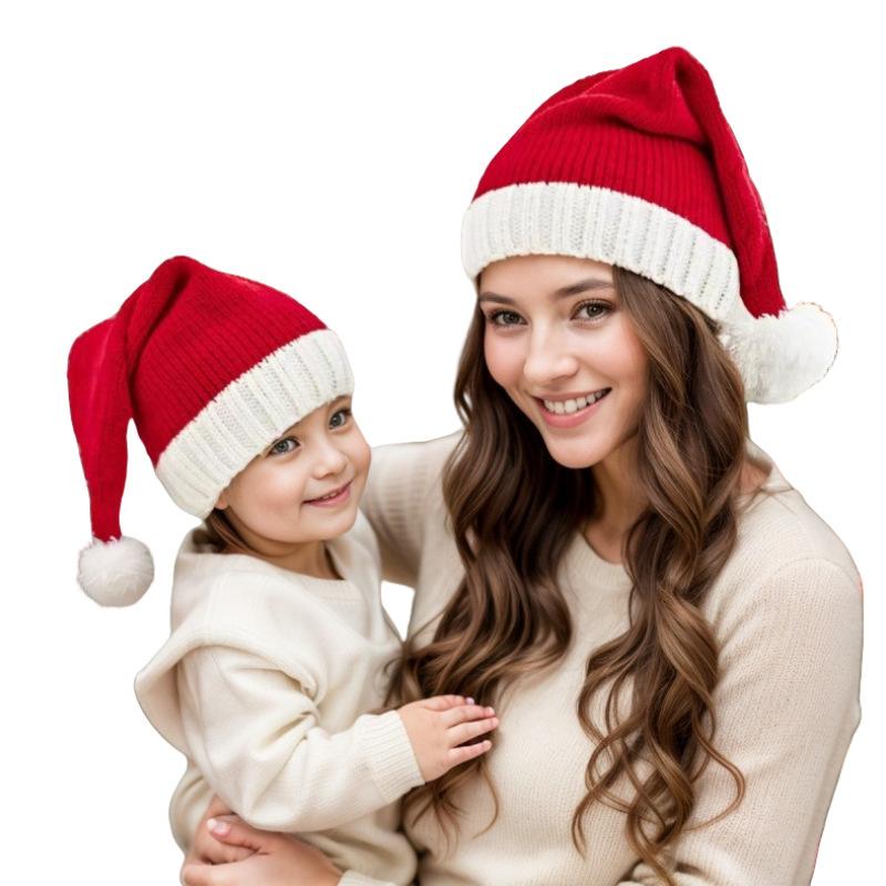 Cross-border winter mom baby parent-child knitted hat festive dress up Santa warm wool hat female Christmas