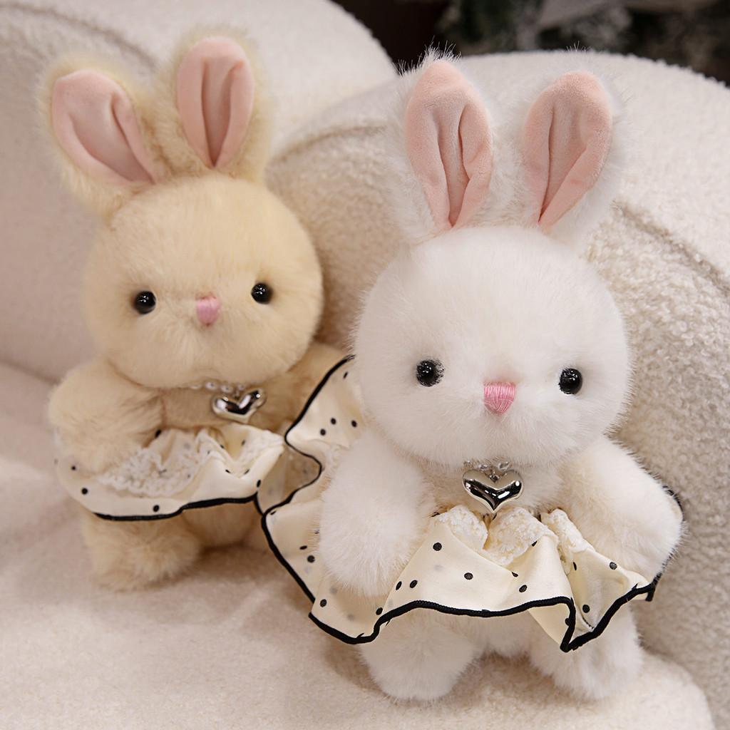 Posture Sitting Cute Rabbit Sweater Lace Skirt Simulated Pearl Decor Doll Plush