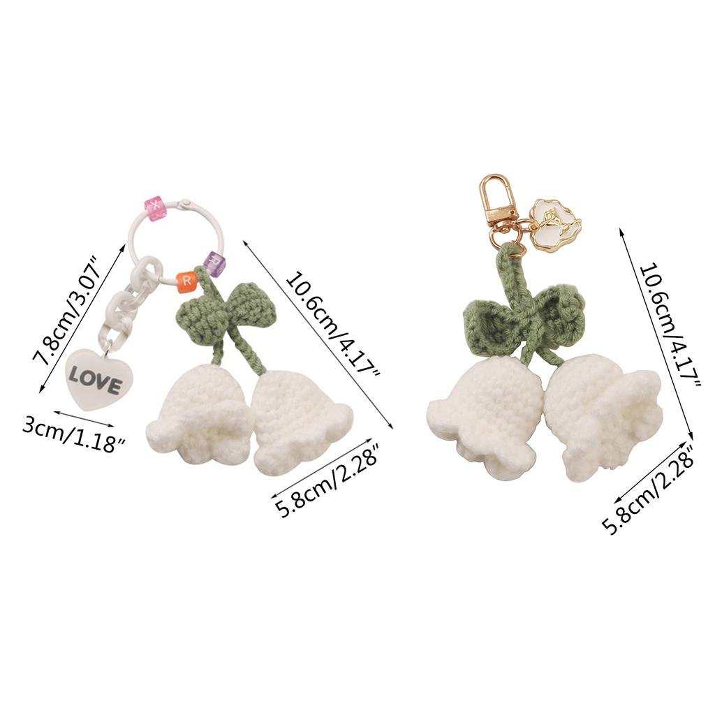 Lily of the Valley Keychain Pendant Headphone Bag Pouch Phone Decorations Handmade Flower Knitted Keyring Ornament
