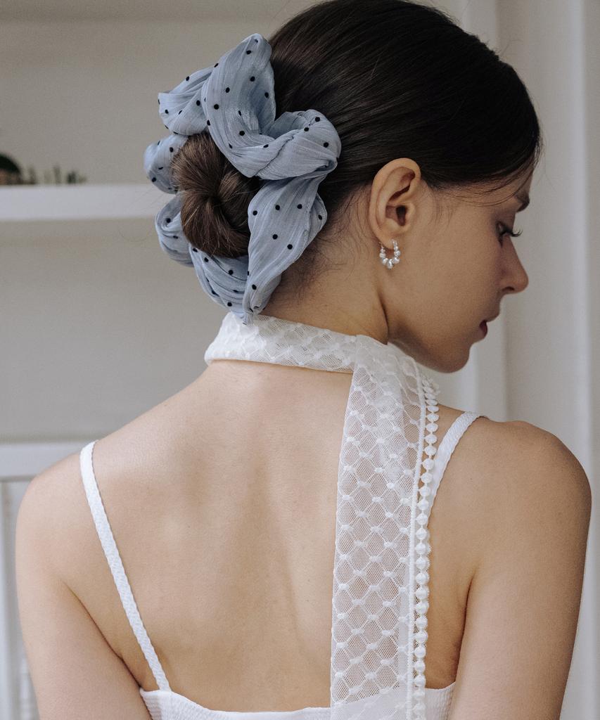 Has Hms001 Sheer Dot Ruffle Scrunchie
