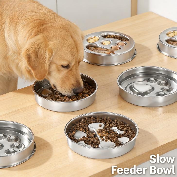 Large Capacity Stainless Steel Slow Feeder Bowl Anti Slip Anti Spill Pet Food Dish Thickened Dog Cat Bowl Photo Booth Props
