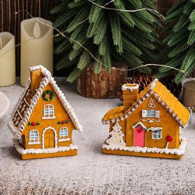LED Lighted Christmas Village House Miniature Resin Gingerbread House Figurine Collectible Christmas Decoration for Tabletop Decor