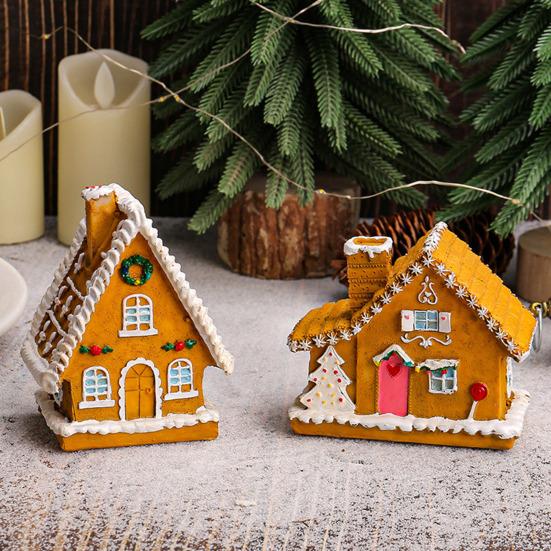 LED Lighted Christmas Village House Miniature Resin Gingerbread House Figurine