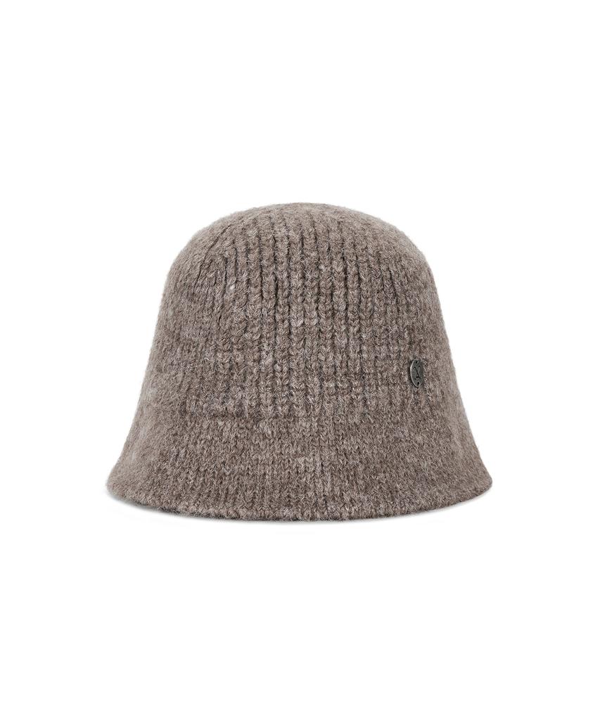 Bajal Va Curved Oval Metal Washed Knit Bucket Hat Brown