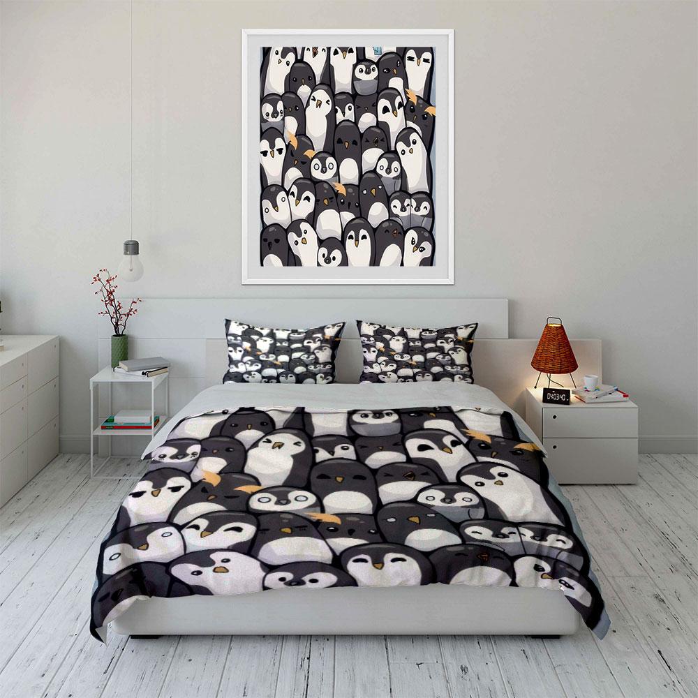 Cute Penguin Themed Home Decor Set Bedding Set With 1 Duvet Cover 2 Pillowcases Single Double King Queen, Gift
