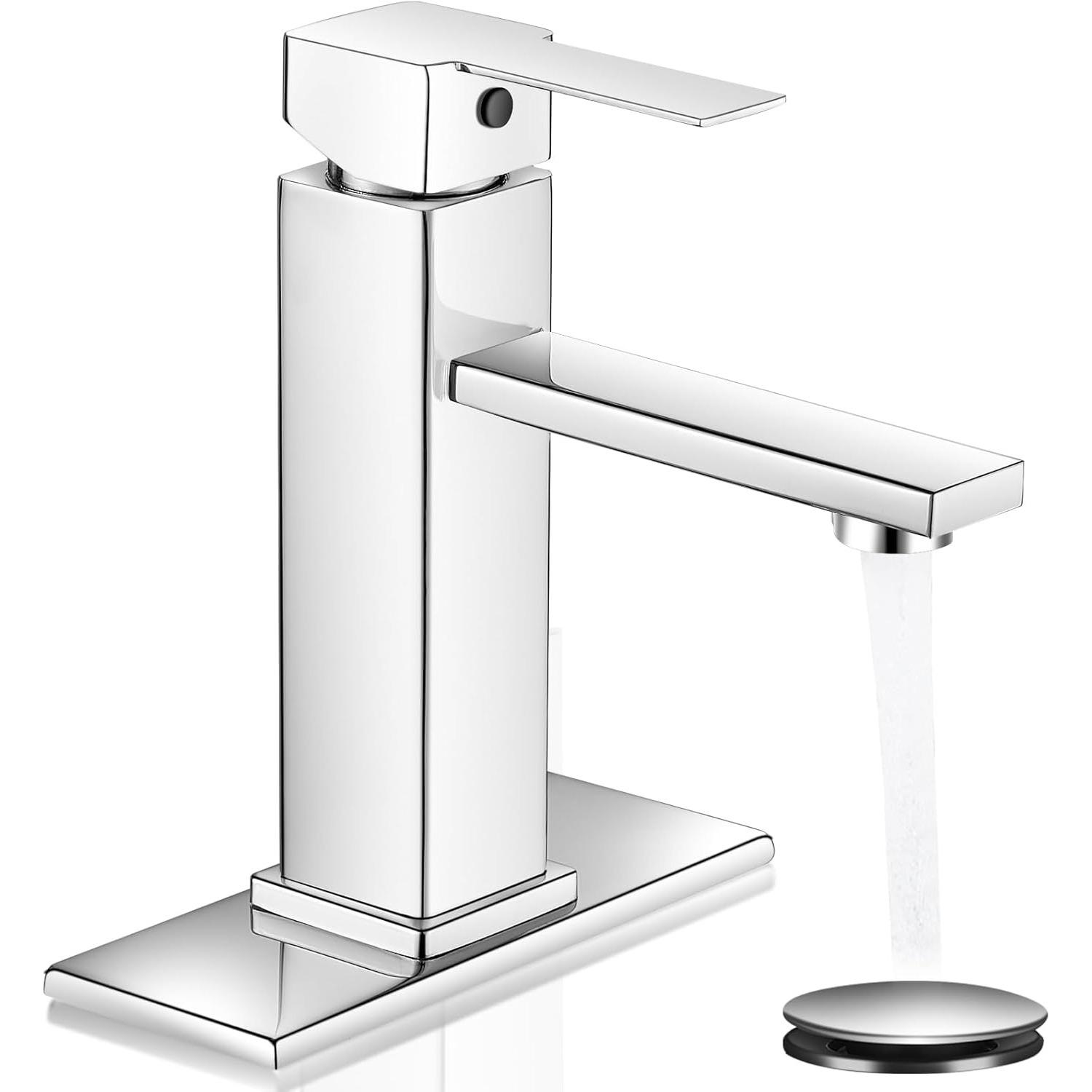 Chrome Bathroom Faucet Single Hole with Pop-Up Bathroom Drain Single Handle Bathroom Faucet Suitable for Vanity Sinks, RV, Farmhouses серебряный