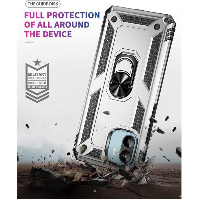 Coque pour Xiaomi Redmi 13C, Argenté Antichoc Renforcé Anneau Arrière + 2 Verres Trempés