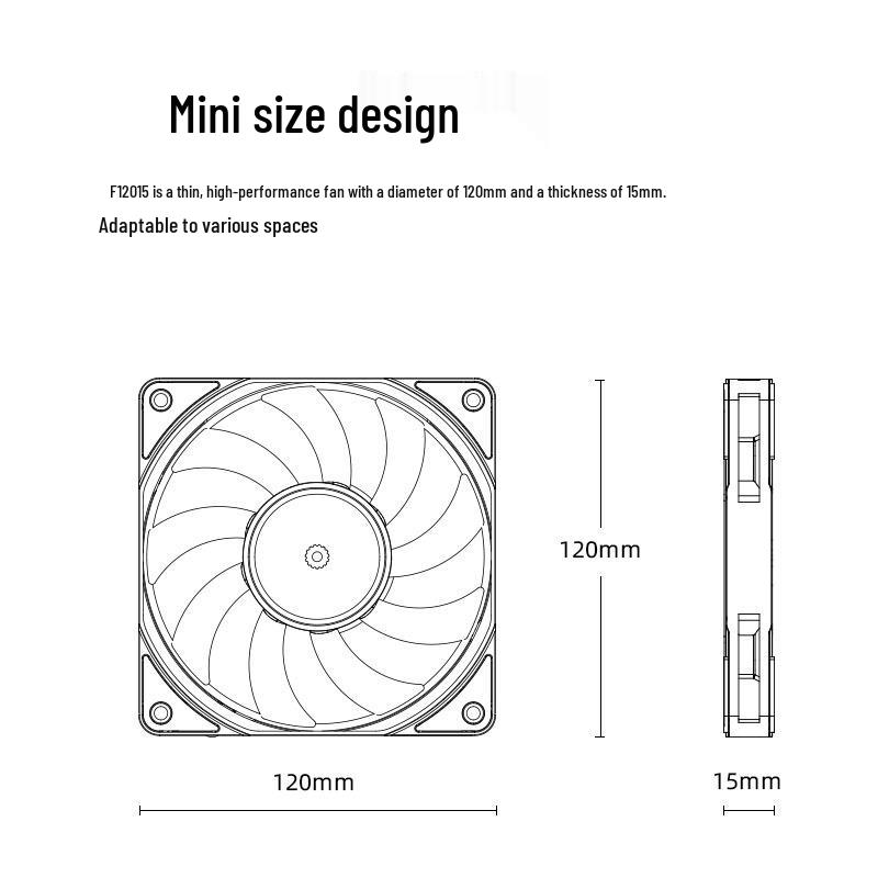 Lengshuo HF12015 120mm PC Case Cooling Fan, FDB Bearing, 15mm Thick, Silent ARGB with Temperature Control