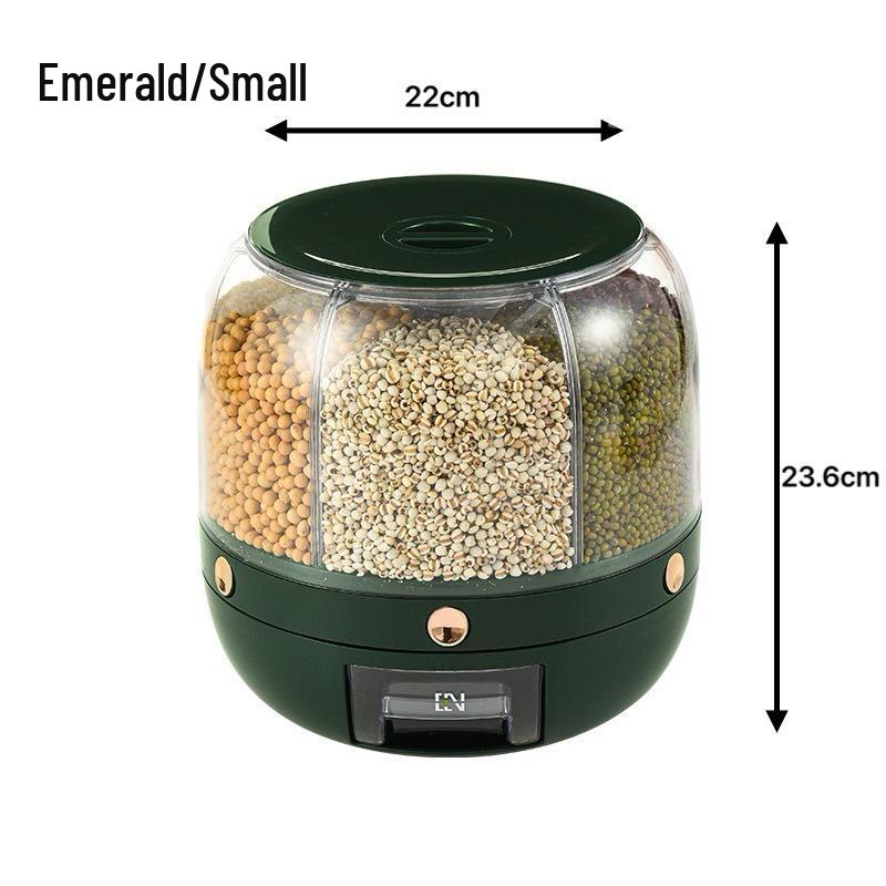 Rotatable Divided Grain and Cereal Storage Container - Insect & Moisture-Proof Sealed Bin