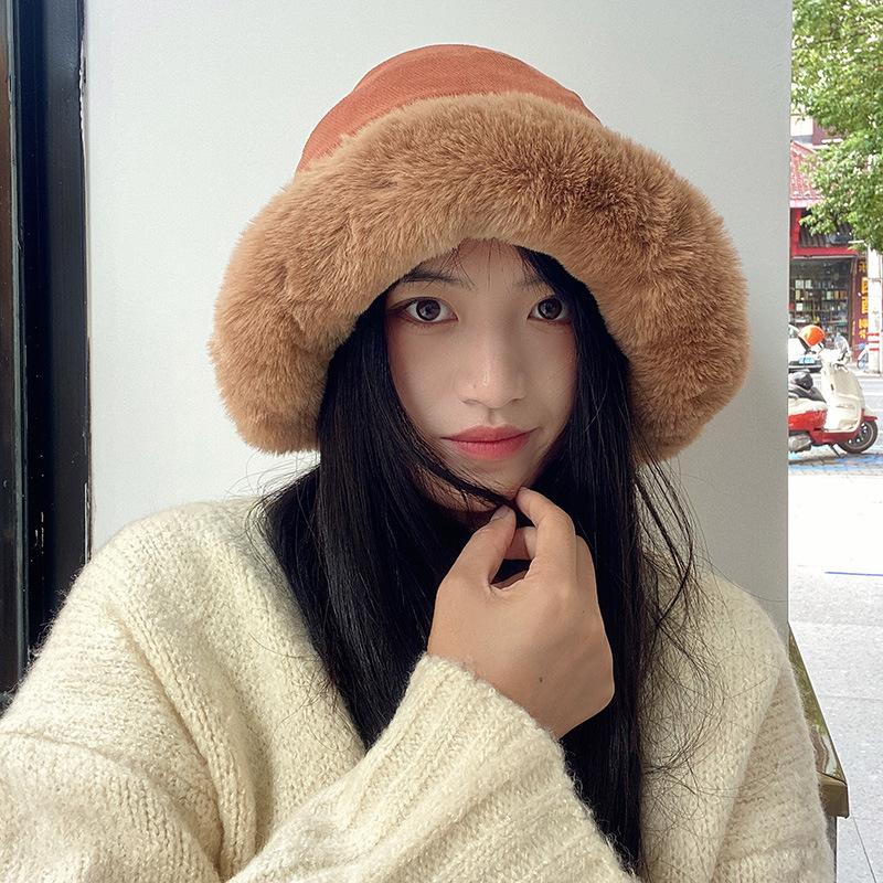 

Winter hat Women s thickened bucket hat Cold-proof rabbit fur brim hat Warm and fleece face covering ear protector basin hat M（56-58cm） чорний