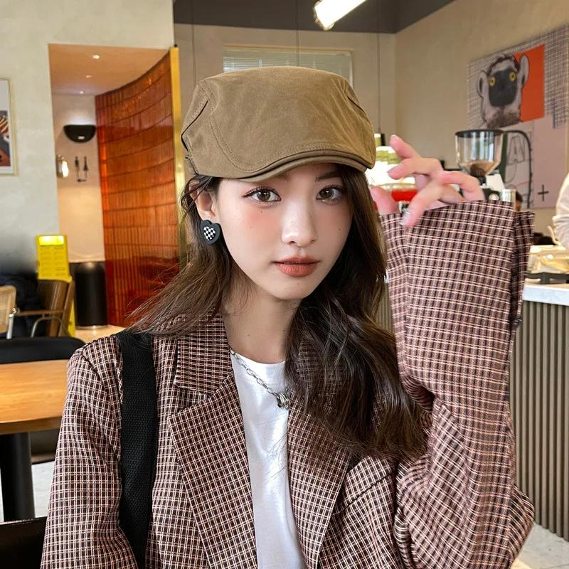 Vintage Berets for Women Solid Color Adjustable Cotton Artist Painter Cap Spring Summer Casual Lady Forward Hats