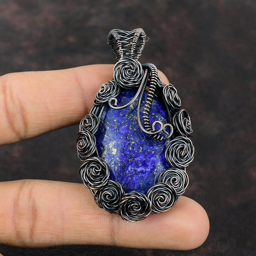Lapis Lazuli Pendant Copper Wire Wrapped Pendant Handmade Copper Jewelry Natural Gemstone Pendant Gift For Women Dainty Wire Wrapped Jewelry