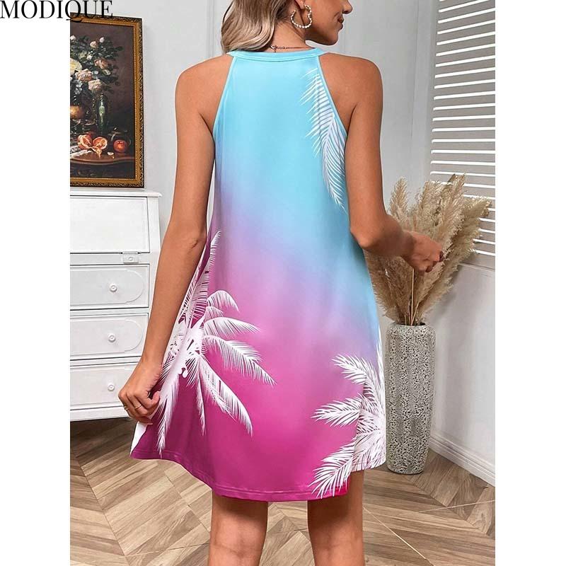 MODIQUE 2025 Summer New Women's Sexy Gradient Print Off The Shoulder Short Dress Ladies Casual H-Line Hot O-Neck Dress