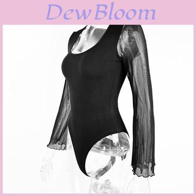 Sexy Spring Bodysuit With Mesh Sleeves And U Neck For Night Out Fashion
