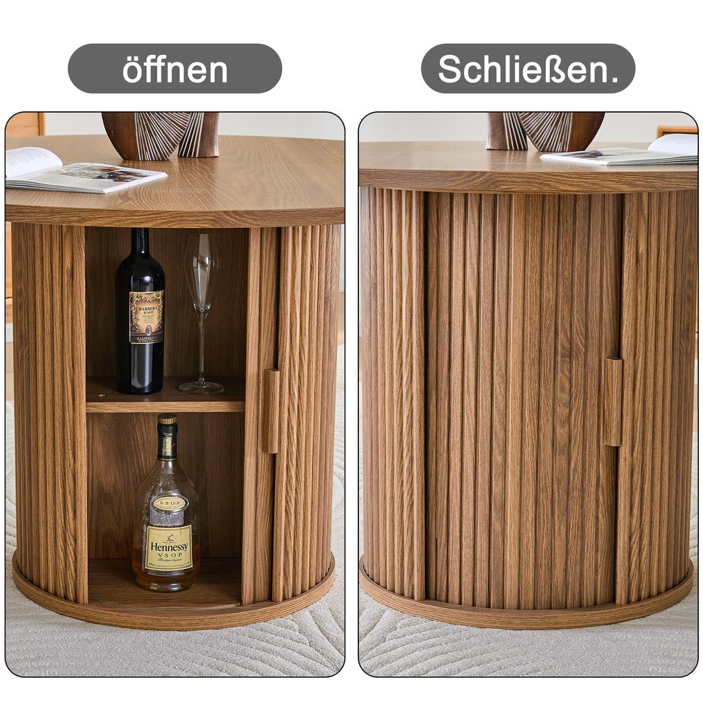 120 cm runder Esstisch für 4-6 Personen, mit Holzleiste, mit zwei Staufächern, moderner Landhausstil, für Küche, Wohnzimmer