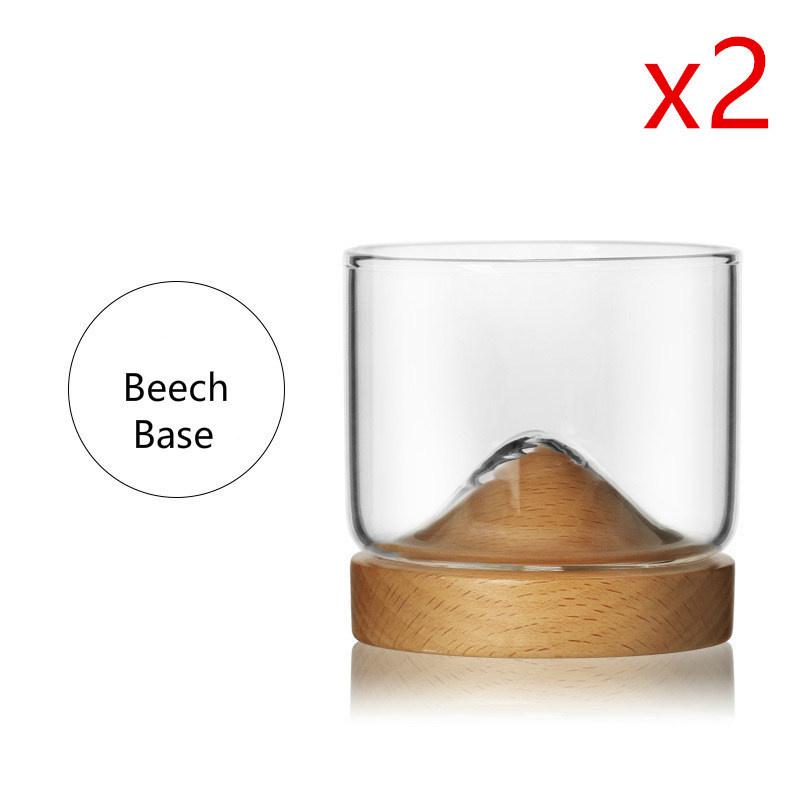 2 Pcs Mountain Whiskey Glasses With Wood Base Japanese Vintage Glassware Wine Tumbler Wooden Coaster XO Whisky Cup Dropshipping