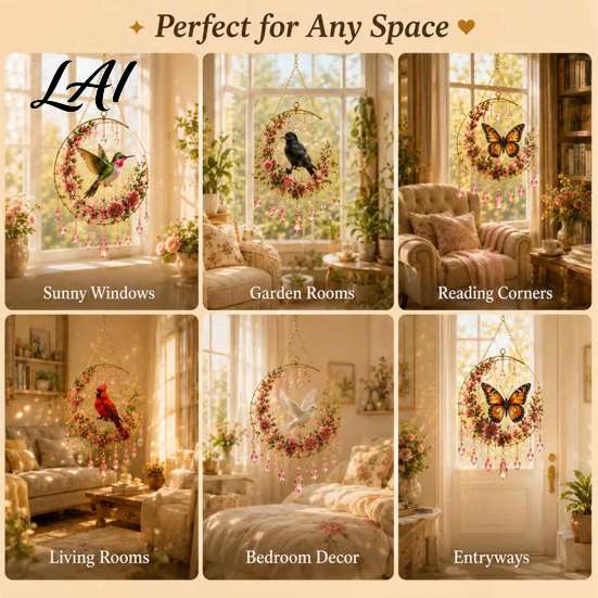 Stained Glass Style Suncatchers Acrylic Flower Bird/Butterfly Crystal Sun Catcher Decorative Hanging Ornament for Window Living Catcher Room Bedroom