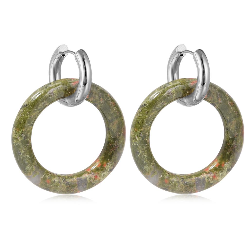 Natural Gemstone Woman Earrings Oversized Hoop Stainless Steel Earrings Wedding Party Jewelry Gifts Women's Fine Jewelry