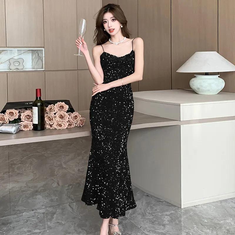 Women's Sequin Spaghetti Strap Mermaid Evening Dress