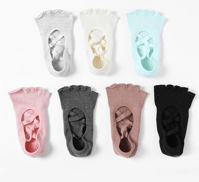 Backless Breathable Yoga Socks Non-slip Silicone Five Fingers Dance Sports Socks Professional Solid Color Cotton Pilates Socks