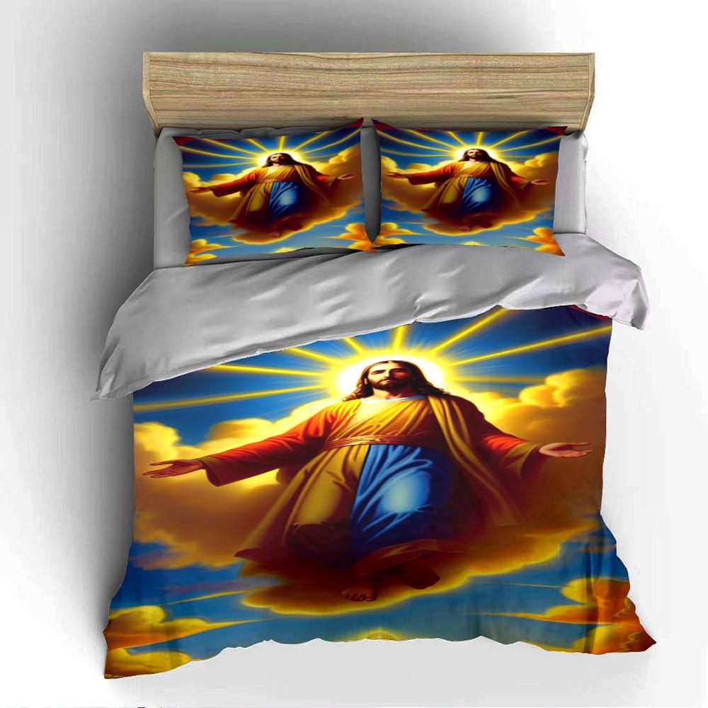 Religious Bedding Set with Jesus Design Bedding Set (1 Duvet Cover, 2 Pillowcases, Duvet Not Included)